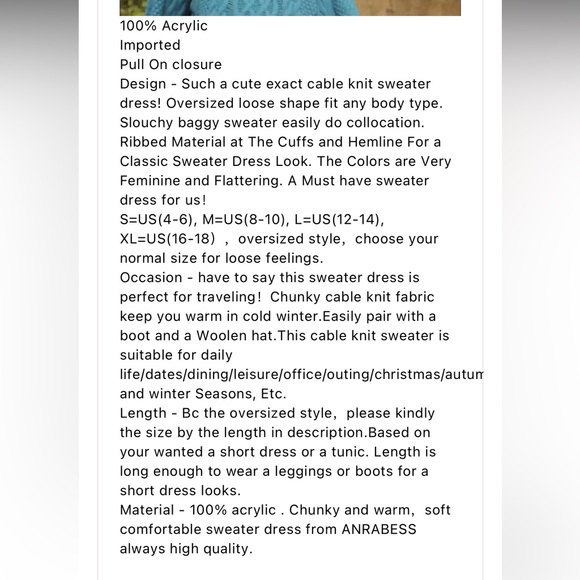 NWT Anrabess Oversized Cable Knit Sweater Dress, Size M - Picture 3 of 7